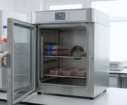 Laboratory incubator with culture vessels inside